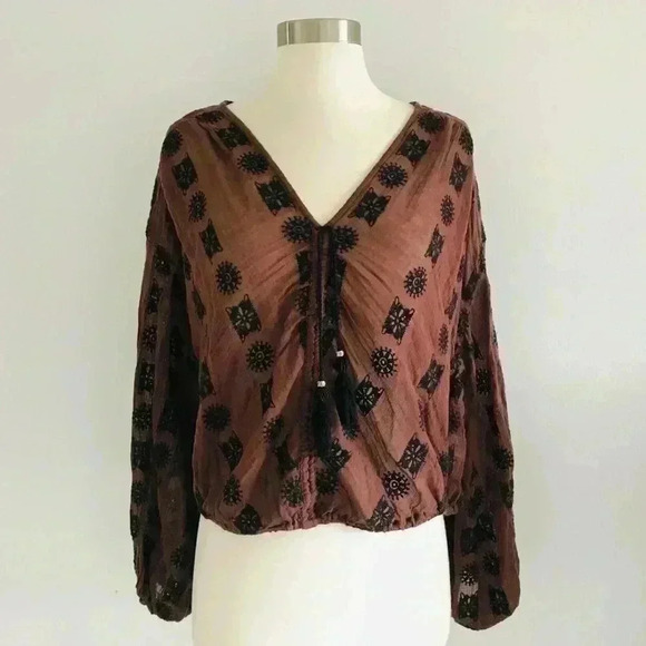 Free People Bohamien Embroidered Top Shirt XS - Picture 4 of 8